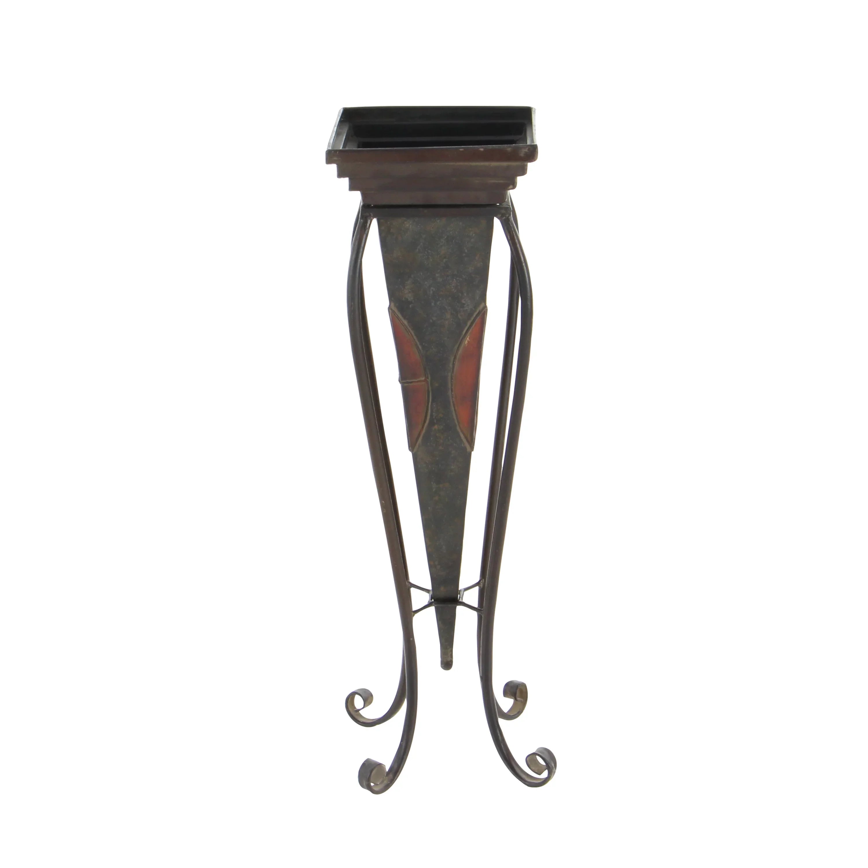 DecMode 30", 28"H Indoor Outdoor Brown Metal Planter with Scroll Stand (2 Count)