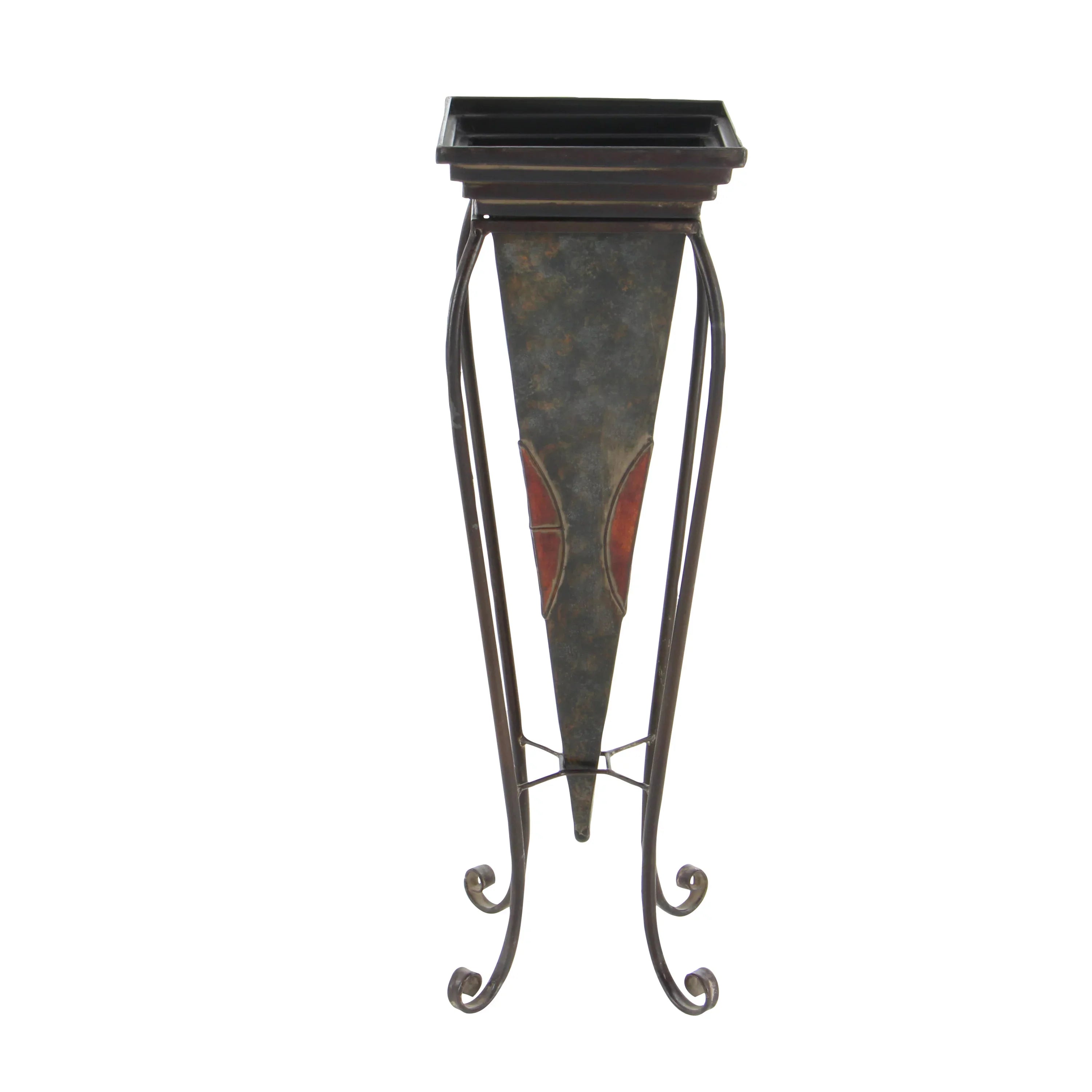 DecMode 30", 28"H Indoor Outdoor Brown Metal Planter with Scroll Stand (2 Count)