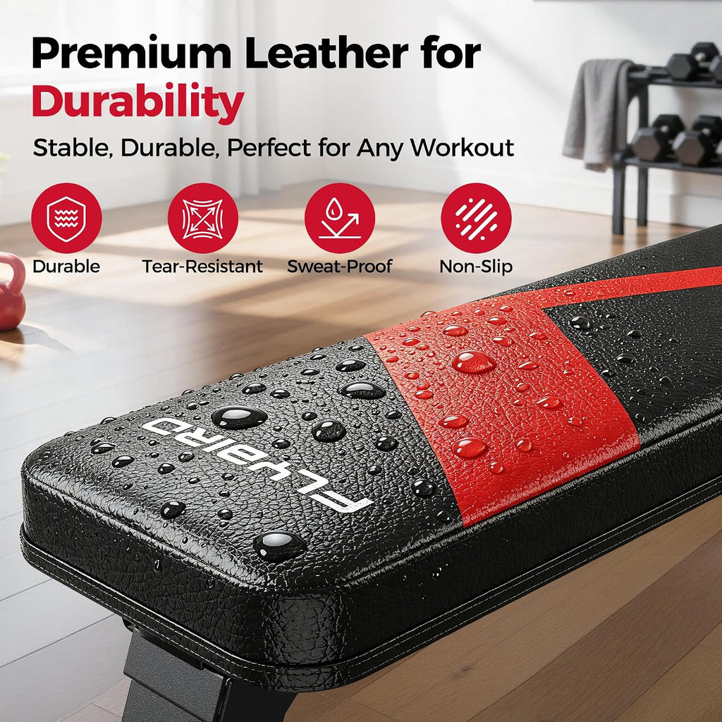 FLYBIRD Foldable Flat Weight Bench for Home Gym, 600 lbs Capacity with Dual Locking for Strength Training, Easy Setup & Storage for Small Apartments, Lifting, Hip Thrust, Dumbbell Workout