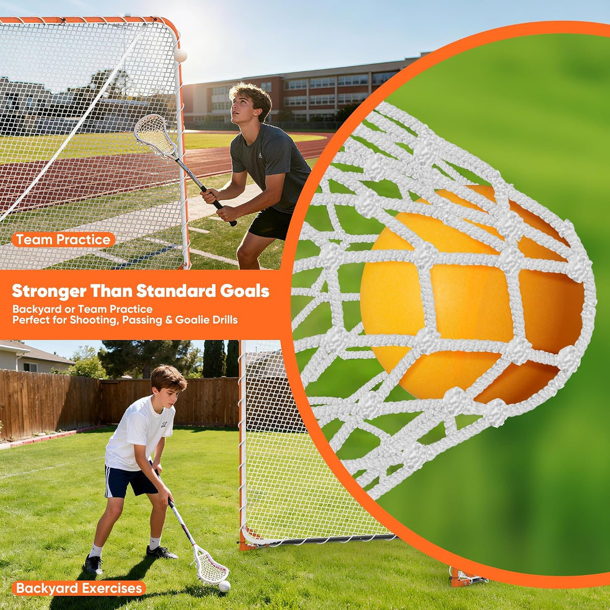 Folding Lacrosse Goal Net (6'x 6'x7'), 4mm UV Treated Black/White
