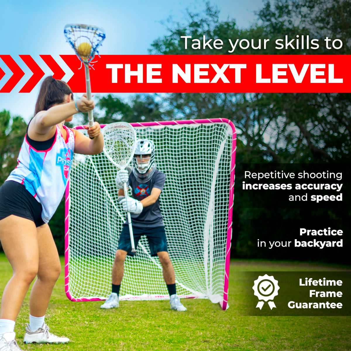 Velocity Official Size 6x6x7' Backyard Lacrosse Practice and Training Goal, Includes 4MM Lacrosse Net, for Youth, Kids, and Adults