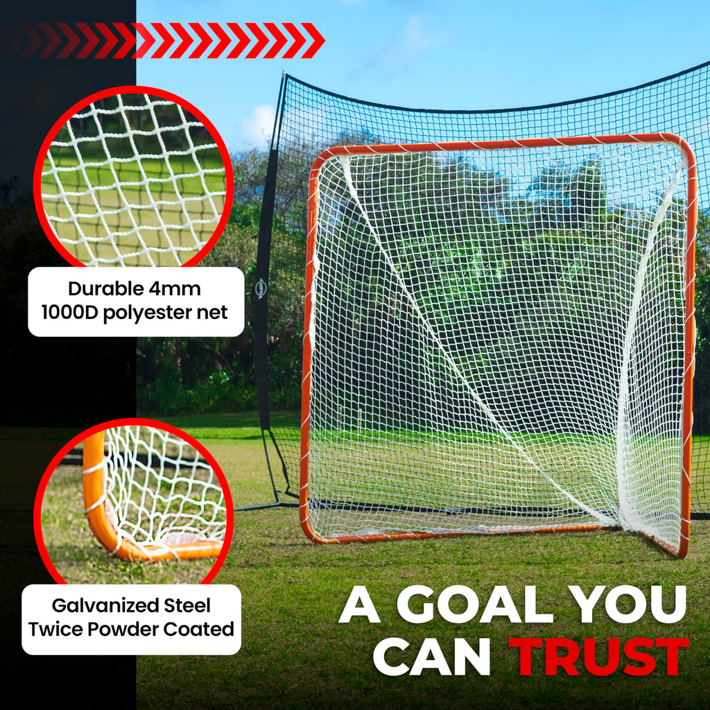 Velocity Official Size 6x6x7' Backyard Lacrosse Practice and Training Goal, Includes 4MM Lacrosse Net, for Youth, Kids, and Adults