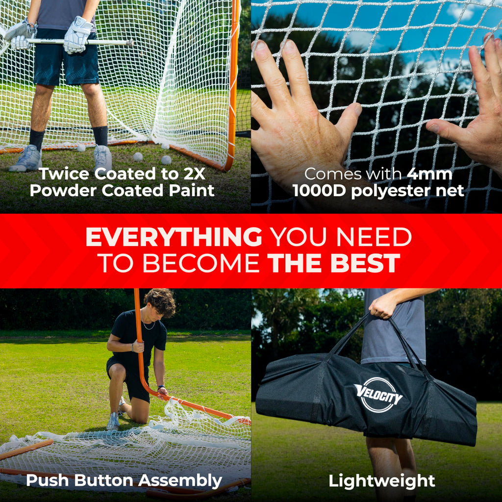 Velocity Official Size 6x6x7' Backyard Lacrosse Practice and Training Goal, Includes 4MM Lacrosse Net, for Youth, Kids, and Adults