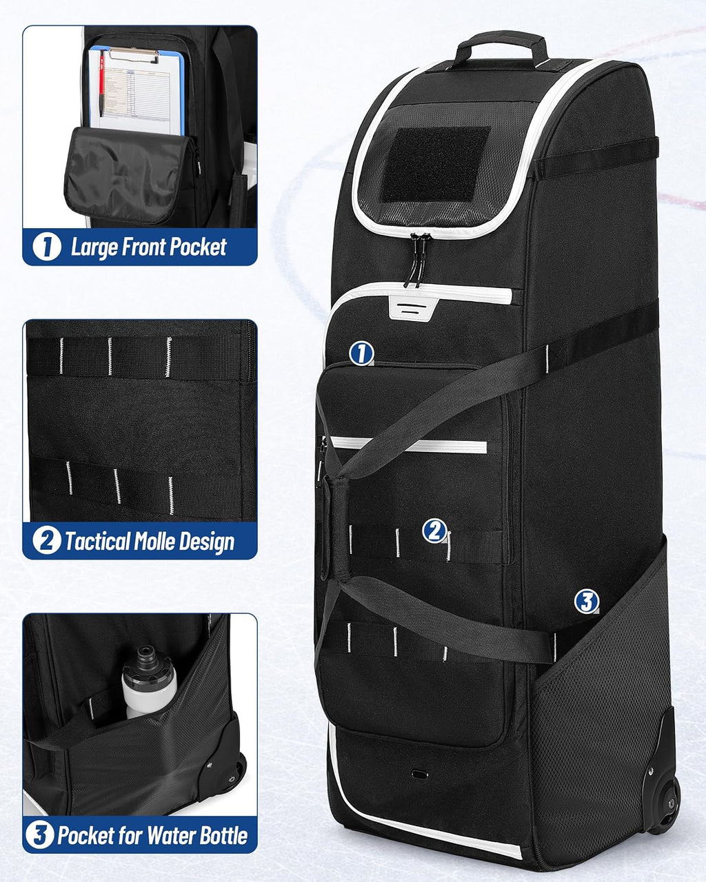 CURMIO Hockey Bag with Wheels, 38-Inch Rolling Ice Hockey Travel Bag