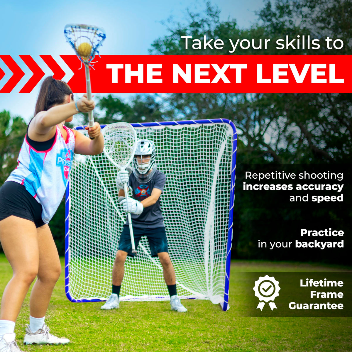 Velocity Official Size 6x6x7' Backyard Lacrosse Practice and Training Goal, Includes 4MM Lacrosse Net, for Youth, Kids, and Adults