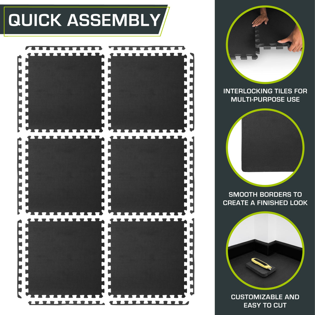 ProsourceFit Weaved Pattern Extra Thick Exercise Puzzle Mat 1-inch, EVA Foam Interlocking Tiles for Protective, Cushioned Flooring for Home and Gym Equipment; Gray, 72 SQ FT, 18 Tiles