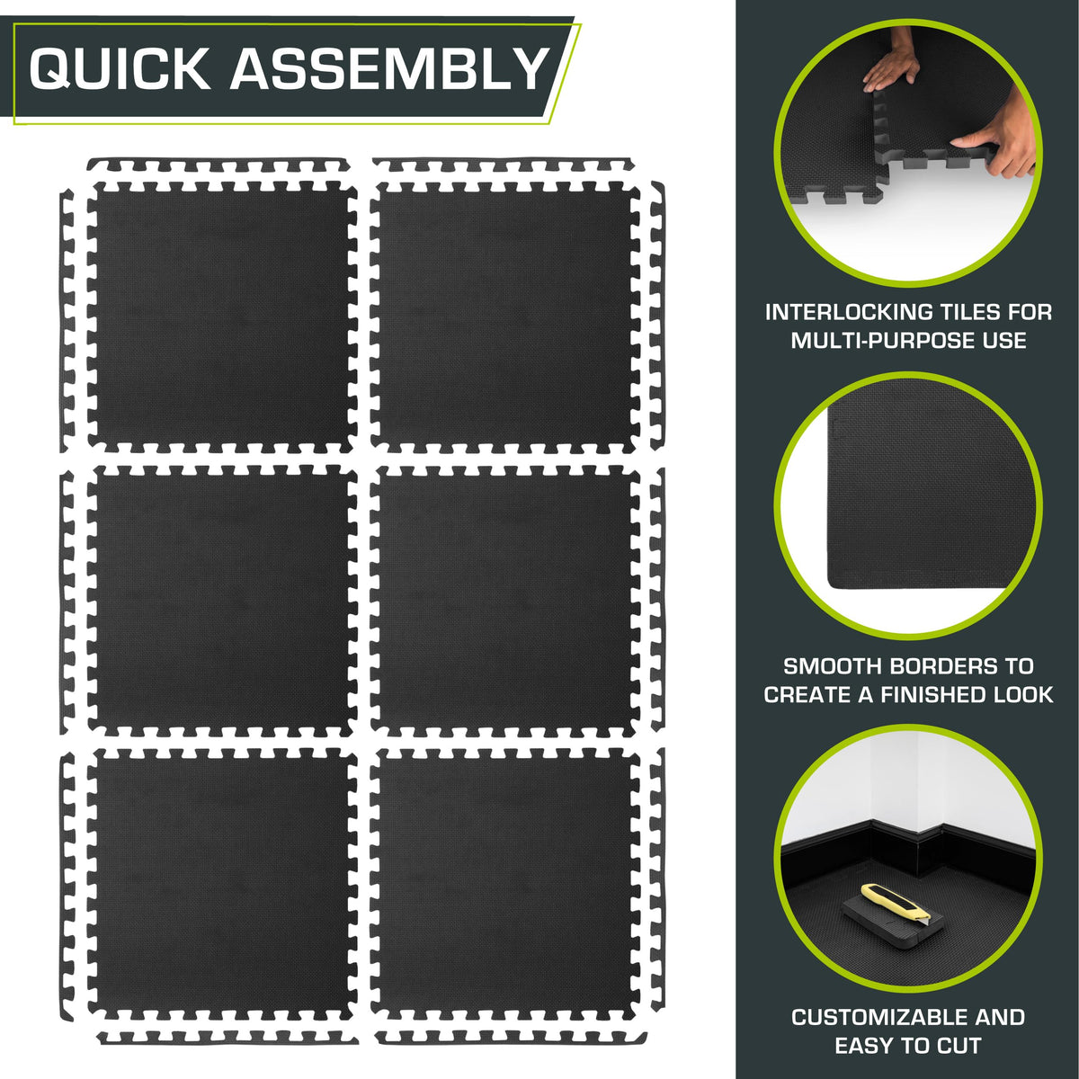 ProsourceFit Weaved Pattern Extra Thick Exercise Puzzle Mat 1-inch, EVA Foam Interlocking Tiles for Protective, Cushioned Flooring for Home and Gym Equipment; Gray, 72 SQ FT, 18 Tiles