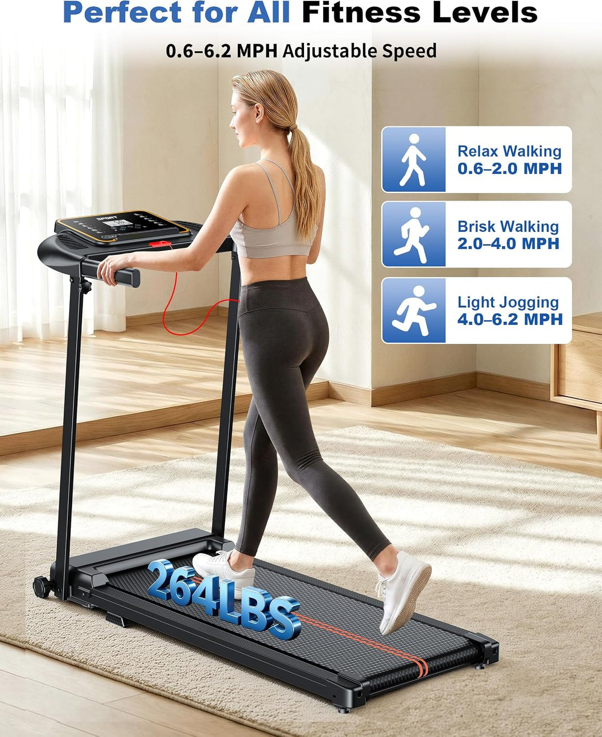 Treadmills for Home Walking Pad - Foldable Treadmill Under Desk with Handle Bar 0.6-6.2 MPH Portable Folding Pads Compact Running Machine Quiet Lightweight