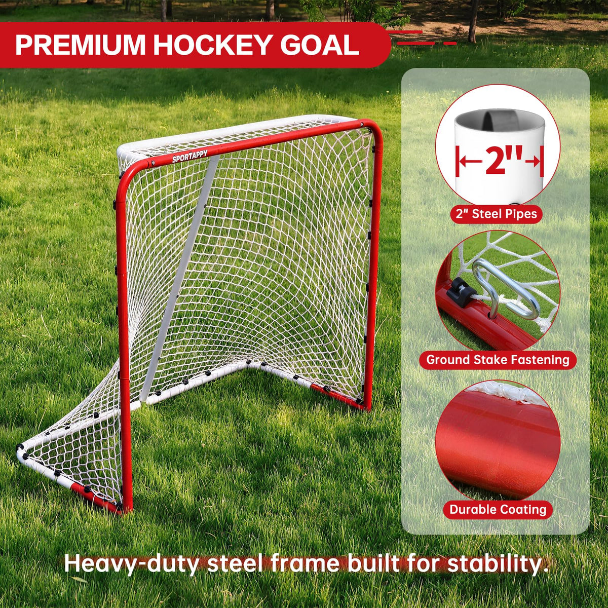 Street Hockey Goal Net, Steel Frame for Hockey Training, 2 Sizes