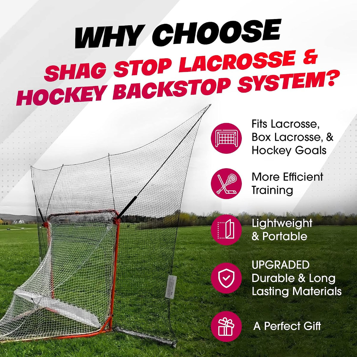Shag Stop Lacrosse Backstop Net for Backyard, Strong Lacrosse Goal Backstop