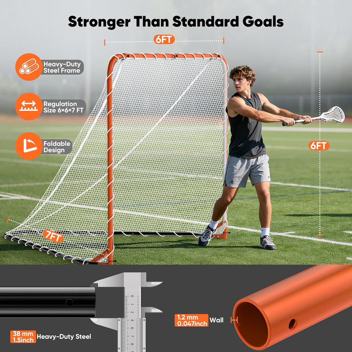 Folding Lacrosse Goal Net (6'x 6'x7'), 4mm UV Treated Black/White