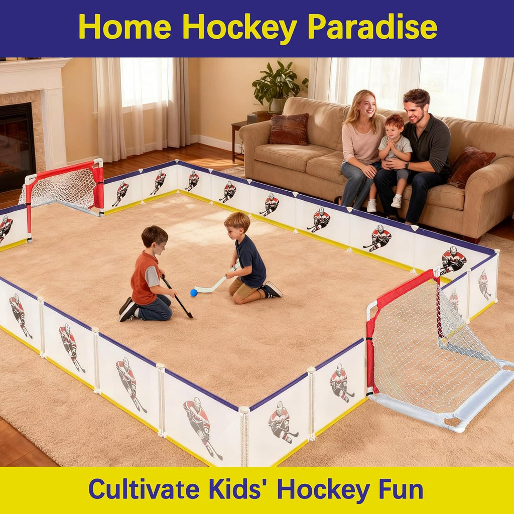 Indoor Mini Knee Hockey Set - Full Rink 9x8ft Goal Set, Easy Assembly and Disassembly, Ideal Hockey Gift for Home and Playroom