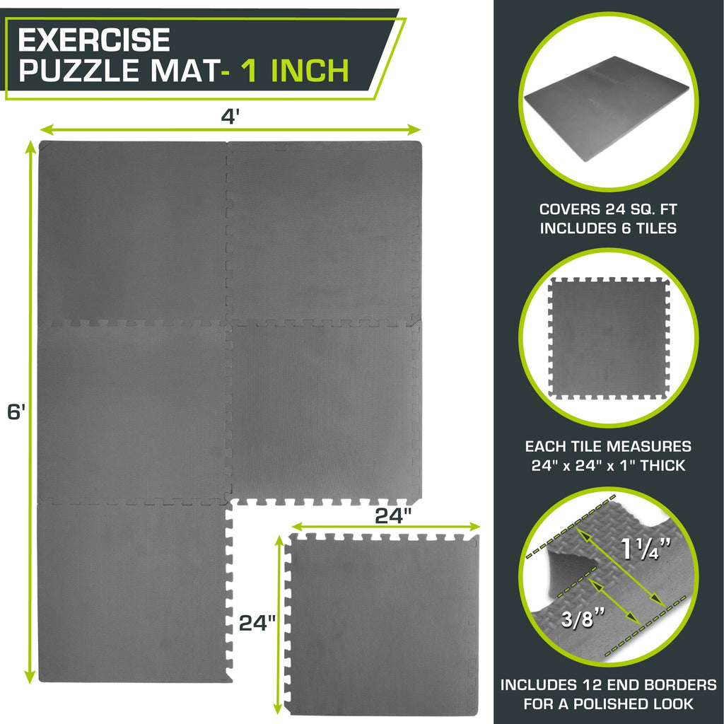 ProsourceFit Weaved Pattern Extra Thick Exercise Puzzle Mat 1-inch, EVA Foam Interlocking Tiles for Protective, Cushioned Flooring for Home and Gym Equipment; Gray, 72 SQ FT, 18 Tiles