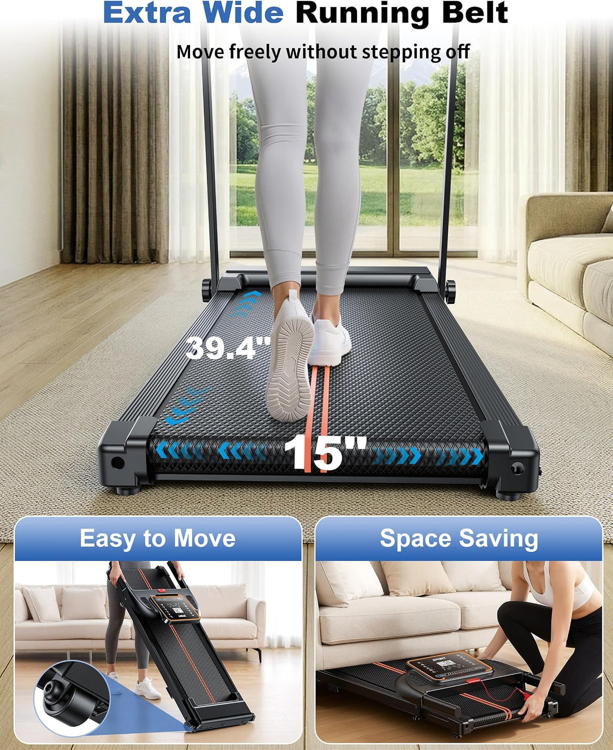 Treadmills for Home Walking Pad - Foldable Treadmill Under Desk with Handle Bar 0.6-6.2 MPH Portable Folding Pads Compact Running Machine Quiet Lightweight