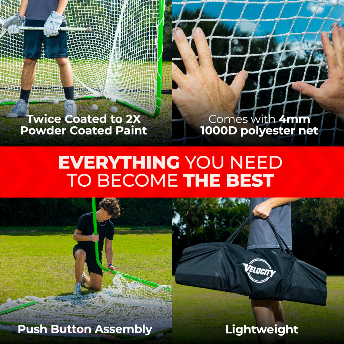 Velocity Official Size 6x6x7' Backyard Lacrosse Practice and Training Goal, Includes 4MM Lacrosse Net, for Youth, Kids, and Adults