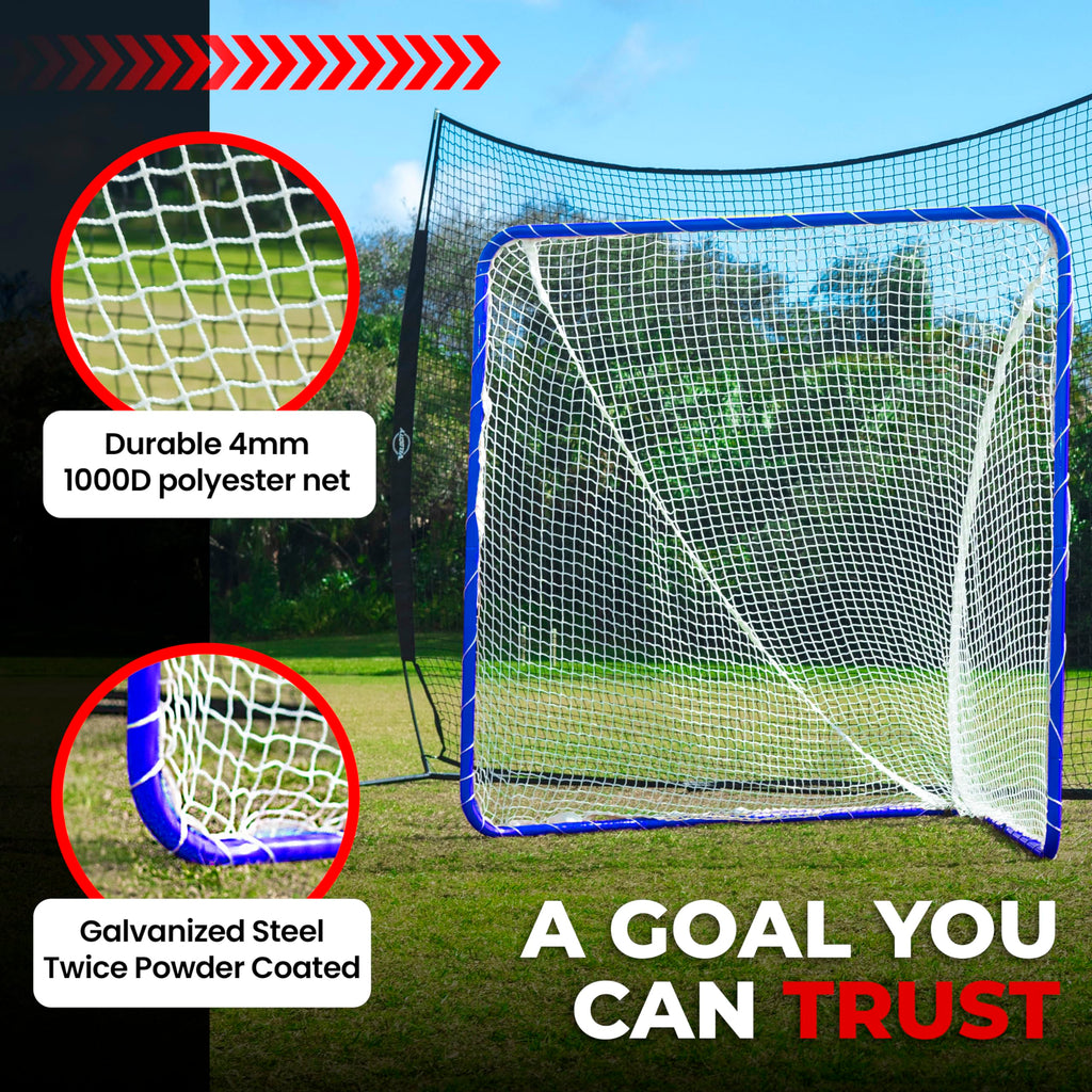 Velocity Official Size 6x6x7' Backyard Lacrosse Practice and Training Goal, Includes 4MM Lacrosse Net, for Youth, Kids, and Adults