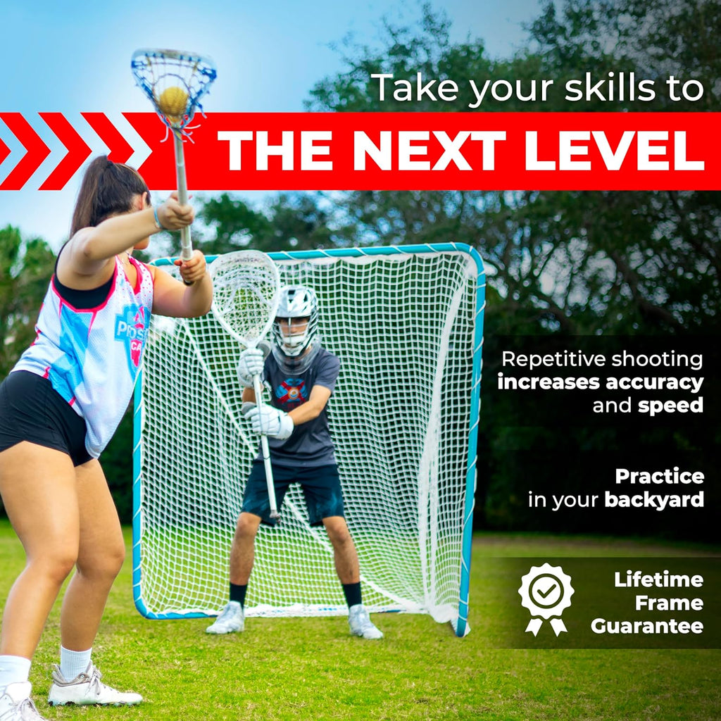 Velocity Official Size 6x6x7' Backyard Lacrosse Practice and Training Goal, Includes 4MM Lacrosse Net, for Youth, Kids, and Adults