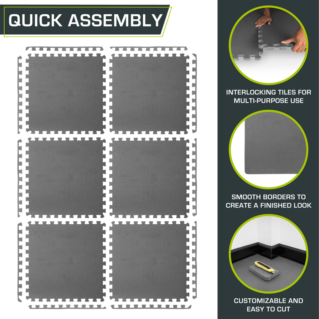 ProsourceFit Weaved Pattern Extra Thick Exercise Puzzle Mat 1-inch, EVA Foam Interlocking Tiles for Protective, Cushioned Flooring for Home and Gym Equipment; Gray, 72 SQ FT, 18 Tiles