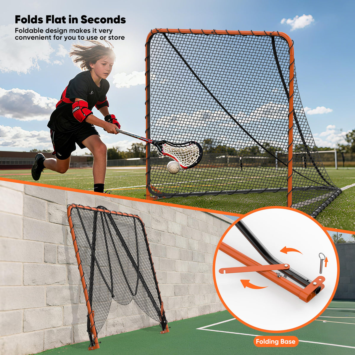 Folding Lacrosse Goal Net (6'x 6'x7'), 4mm UV Treated Black/White