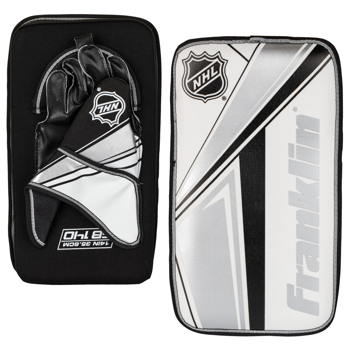 Franklin Sports NHL Kids Street Hockey Goalie Pads Set - Kids Hockey Training Equipment - Includes Block Pad, Catch Glove, and Goalie Pads