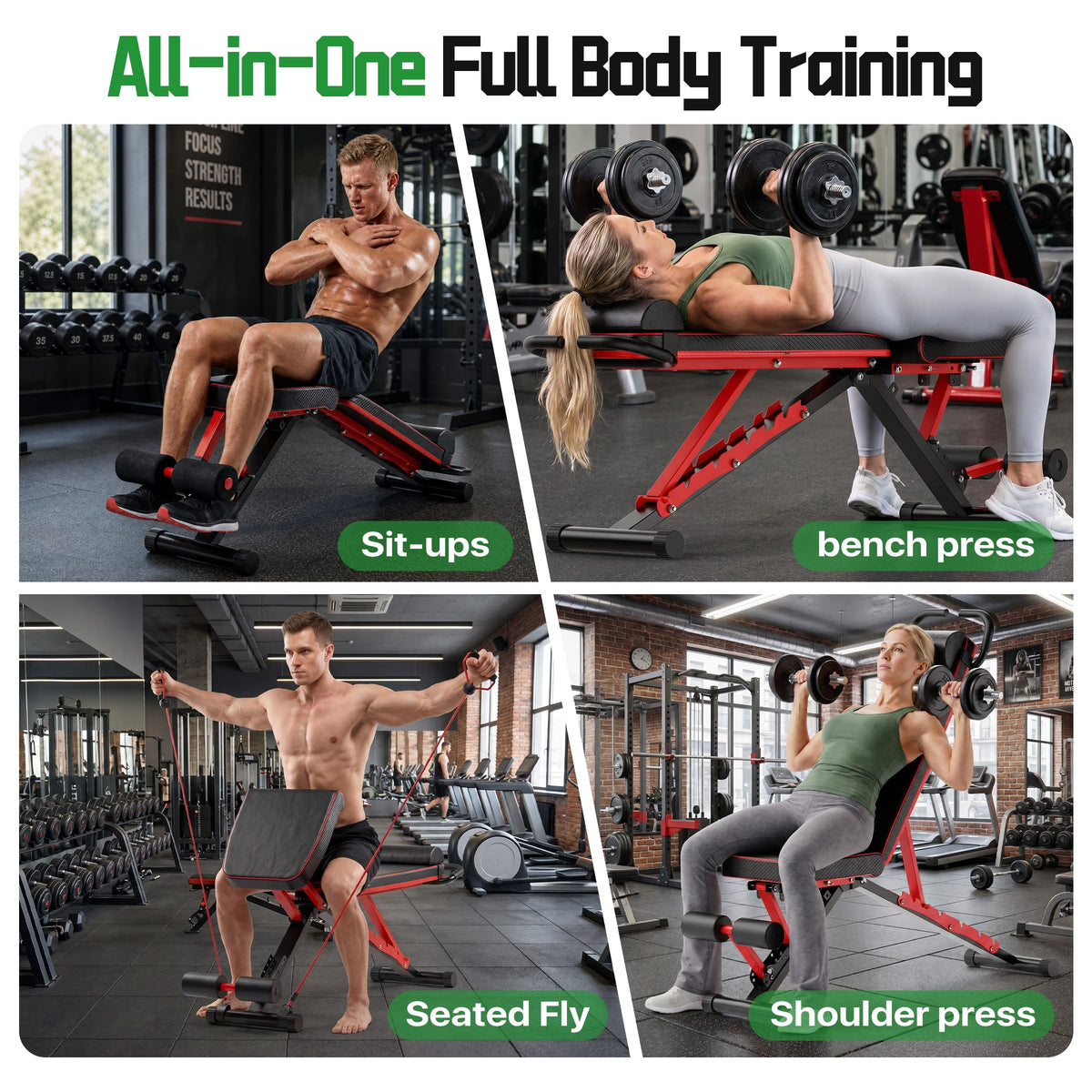 Adjustable Weight Bench for Home Gym, 14-in-1 Foldable Workout Bench