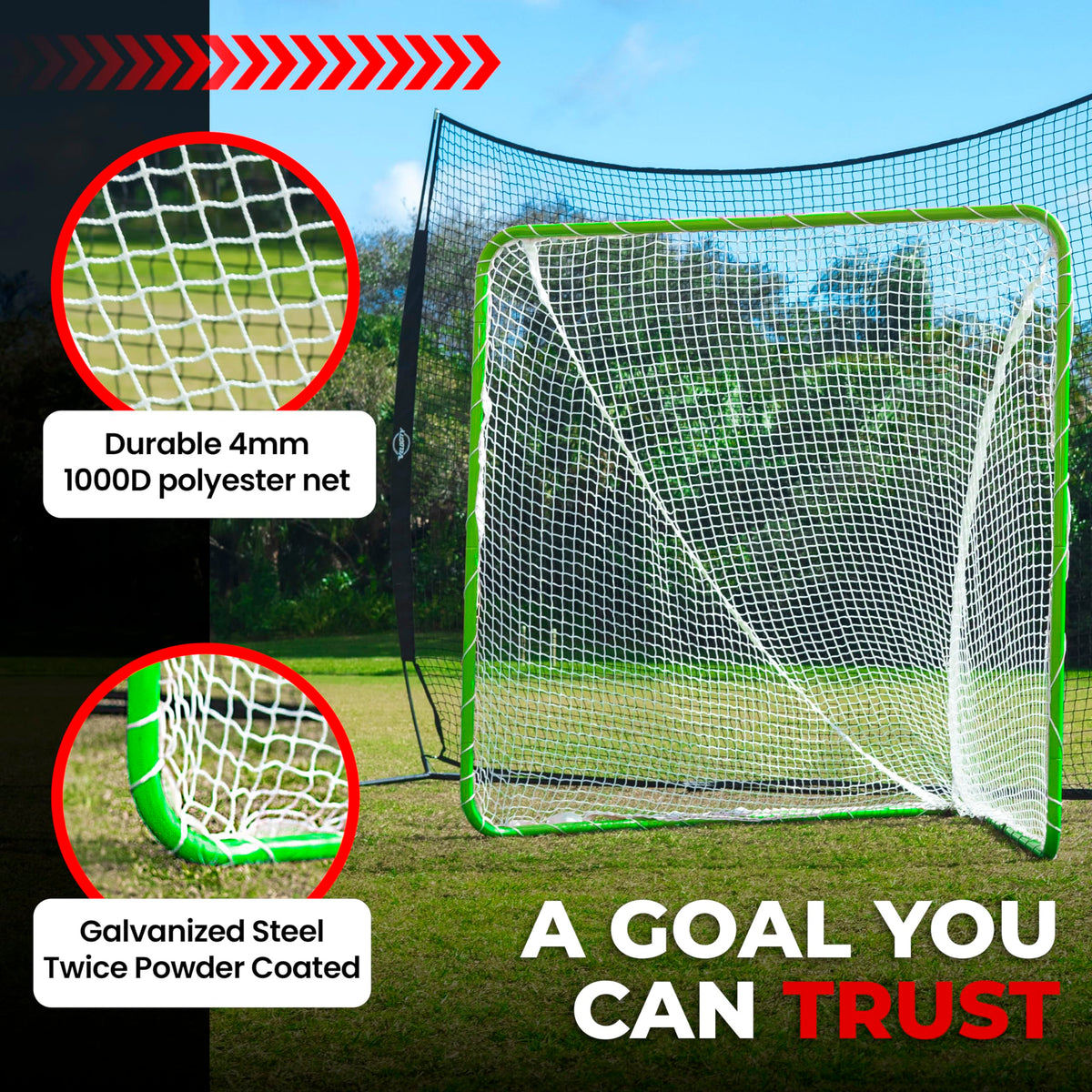 Velocity Official Size 6x6x7' Backyard Lacrosse Practice and Training Goal, Includes 4MM Lacrosse Net, for Youth, Kids, and Adults