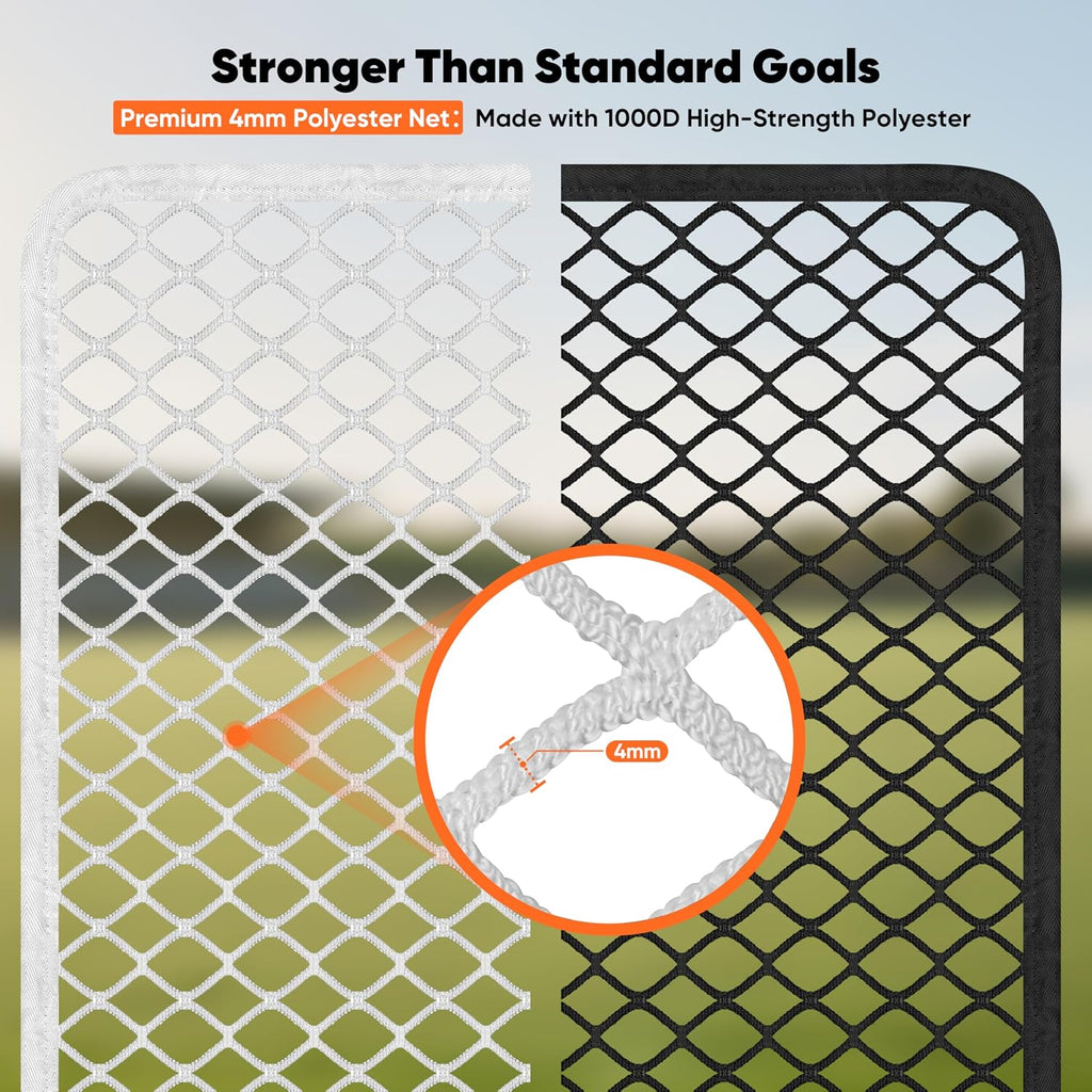 Folding Lacrosse Goal Net (6'x 6'x7'), 4mm UV Treated Black/White