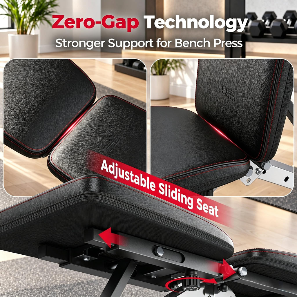 FLYBIRD WB5 Weight Bench, ASTM-Certified 800LBS Adjustable Weight Bench Workout Bench Foldable for Home Gym, 90Â° to -30Â° FID and 30in Extended Backrest for Bench Press Strength Training Exercise