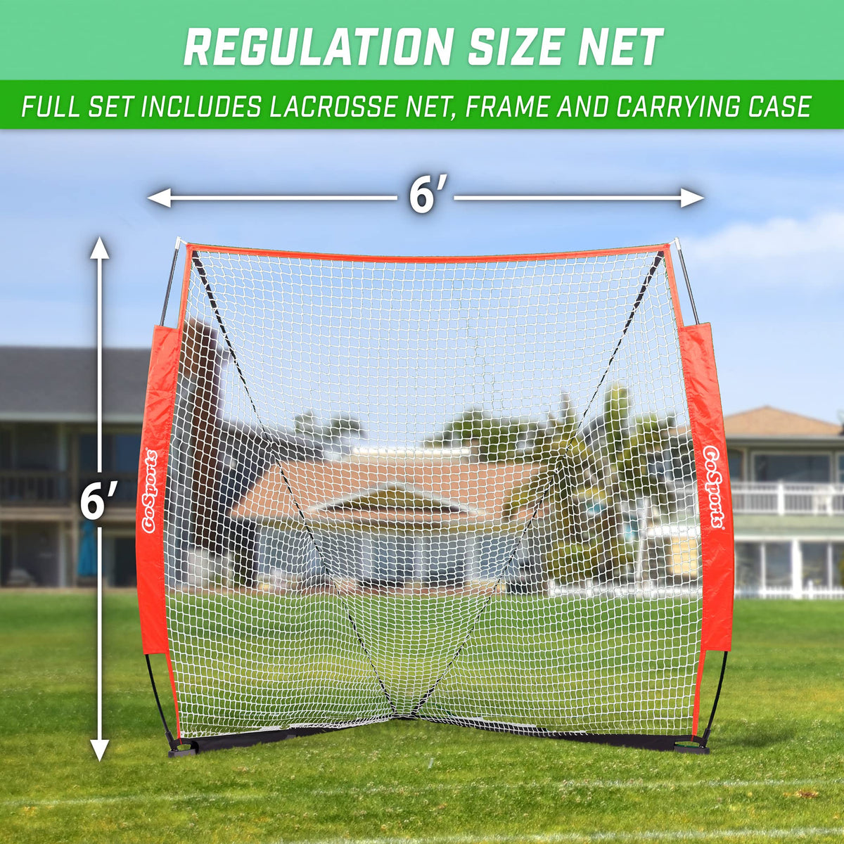 GoSports Regulation 6 ft x 6 ft Lacrosse Net - Steel Frame or Bow Style Frame - The Only Truly Portable Lacrosse Goal, Backyard Setup in Minutes