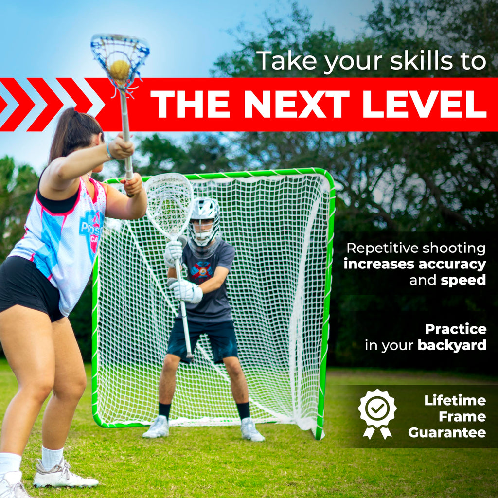 Velocity Official Size 6x6x7' Backyard Lacrosse Practice and Training Goal, Includes 4MM Lacrosse Net, for Youth, Kids, and Adults