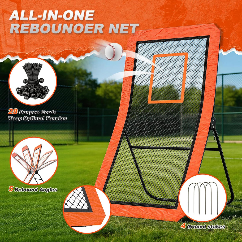 Lacrosse Rebounder net for Backyard, 4x7FT Adjustable Net with 5 Angles & Target Stripe,Durable Multi-Sport Practice Tool for Soccer Baseball Volleyball Training Equipment