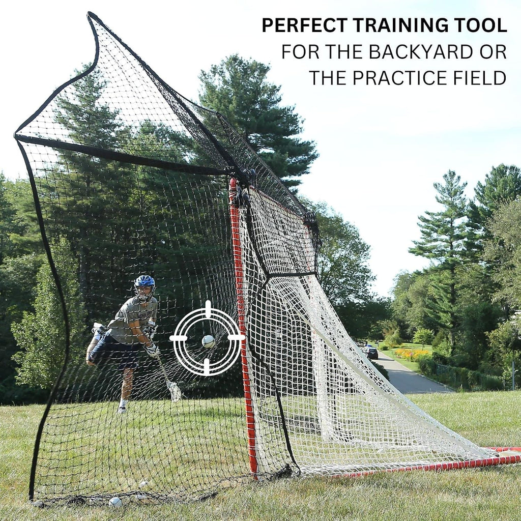SmartBackstop for Lacrosse, Practice SmartÂ®. Attaches Directly to Goal & Folds Away When not in use, 14 x 10 ft of Durable net Coverage, fits All Round & Square Corner Regulation 6 x 6 Goals.