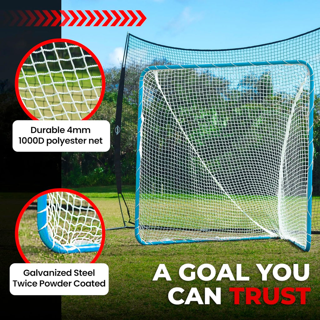 Velocity Official Size 6x6x7' Backyard Lacrosse Practice and Training Goal, Includes 4MM Lacrosse Net, for Youth, Kids, and Adults