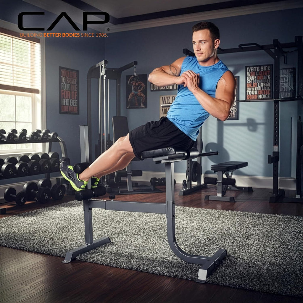 Cap Strength Roman Chair â Adjustable Back Extension Bench for Core & Glute Workouts, Heavy-Duty 300 LB Capacity - Black and Gray Options