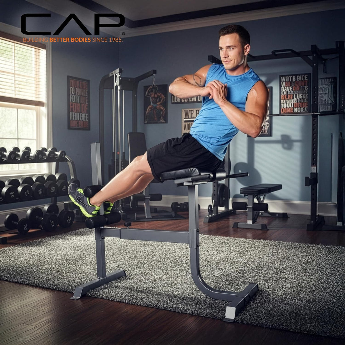 Cap Strength Roman Chair â Adjustable Back Extension Bench for Core & Glute Workouts, Heavy-Duty 300 LB Capacity - Black and Gray Options