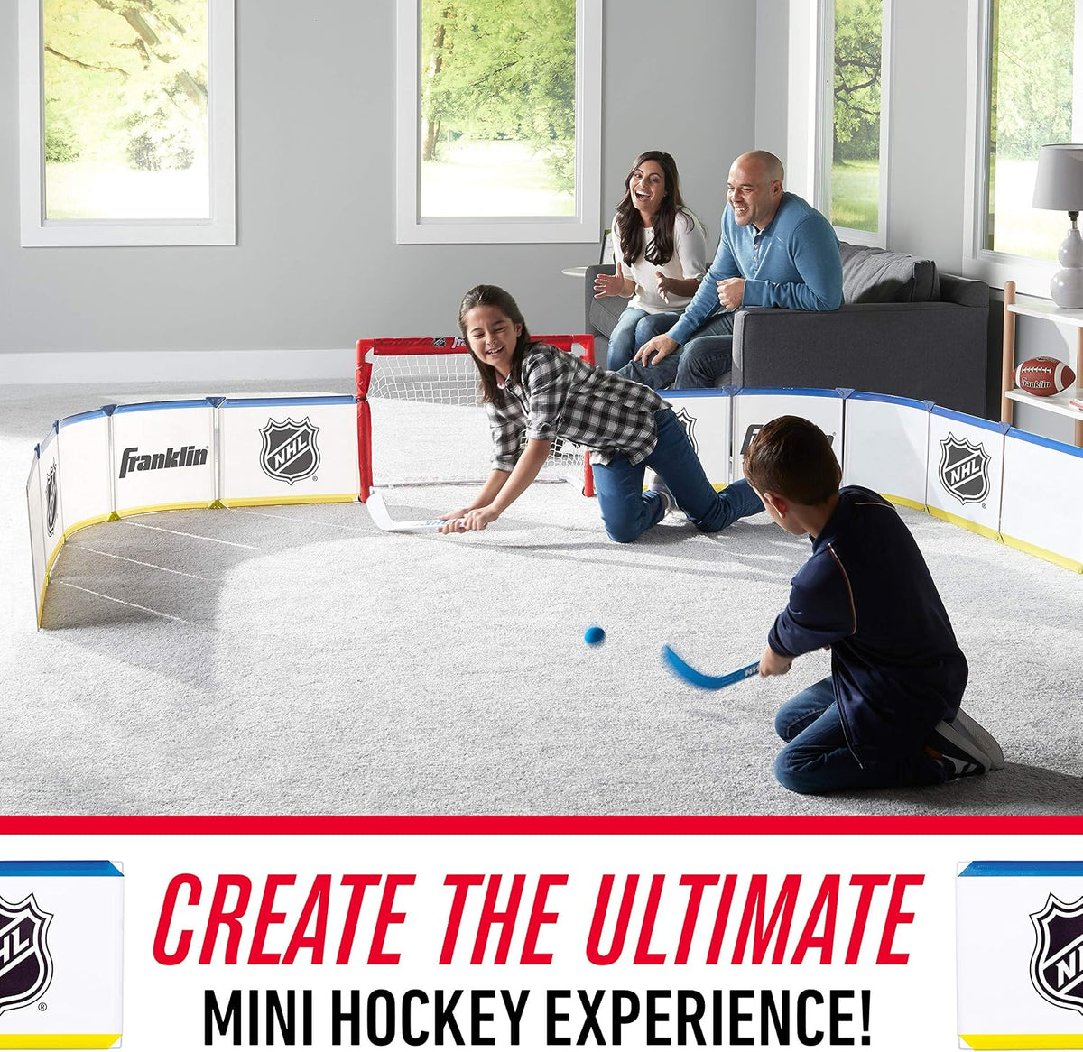 Franklin Sports Mini Hockey Rink Set - Half Rink Knee Hockey Goal, Mini Sticks, and Ball Set - Indoor Mini Hockey Rink - Official NHL Licensed