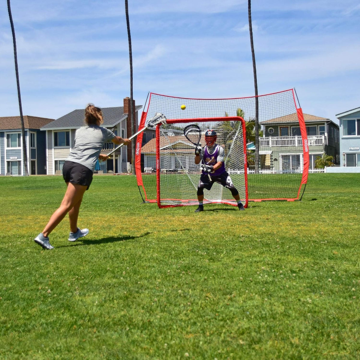 GoSports Regulation 6 ft x 6 ft Lacrosse Net - Steel Frame or Bow Style Frame - The Only Truly Portable Lacrosse Goal, Backyard Setup in Minutes