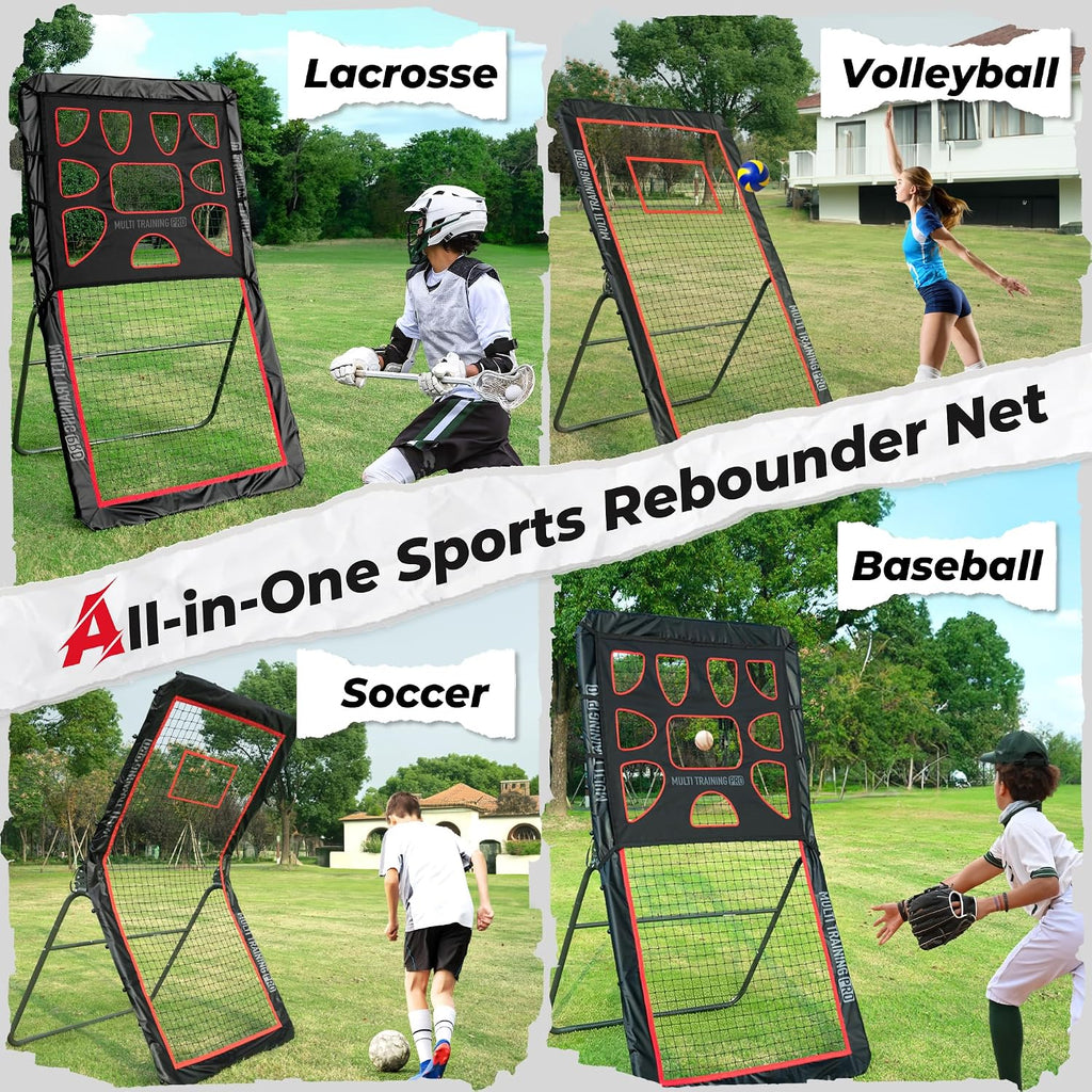 Heavy-Duty Lacrosse Rebounder for Backyard 4x7ft / 4x6ft Volleyball Rebounder Net Bounce Back with Adjustable Angles for Lacrosse Volleyball Baseball Soccer Includes Removable Target Net