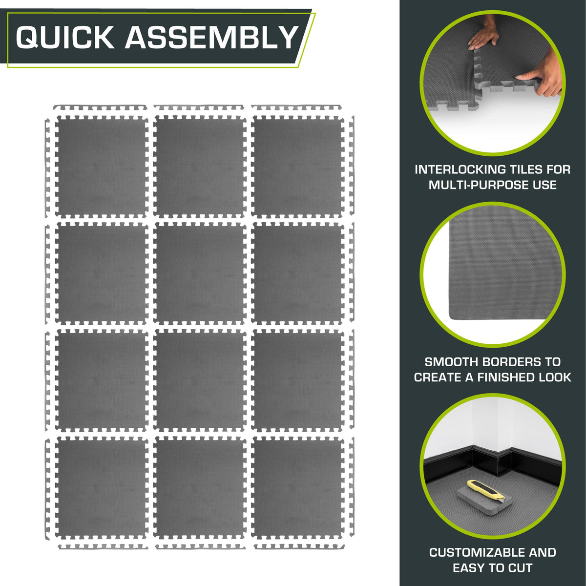 ProsourceFit Weaved Pattern Extra Thick Exercise Puzzle Mat 1-inch, EVA Foam Interlocking Tiles for Protective, Cushioned Flooring for Home and Gym Equipment; Gray, 72 SQ FT, 18 Tiles