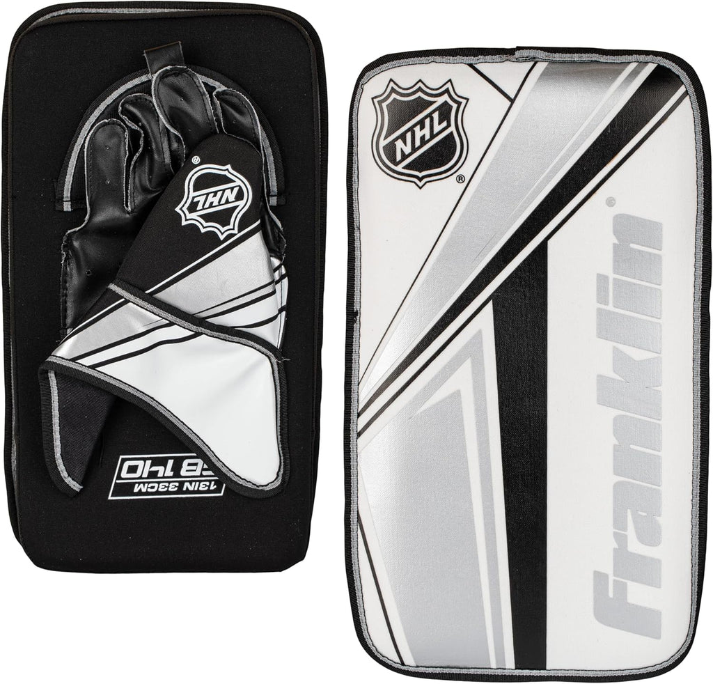 Franklin Sports NHL Kids Street Hockey Goalie Pads Set - Kids Hockey Training Equipment - Includes Block Pad, Catch Glove, and Goalie Pads
