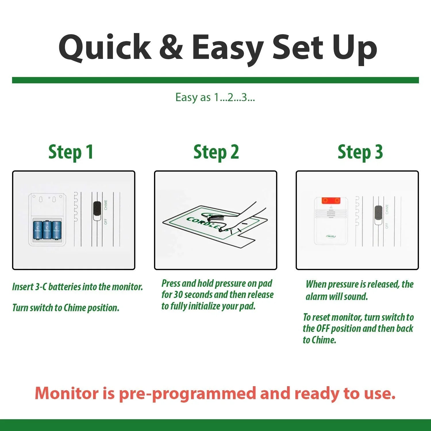 Smart Caregiver Cordless Bed Exit Monitoring System Alarm with Bed Pressure Sensing Pad - Help Prevent Falls and Wandering While Edge 2 Piece Set