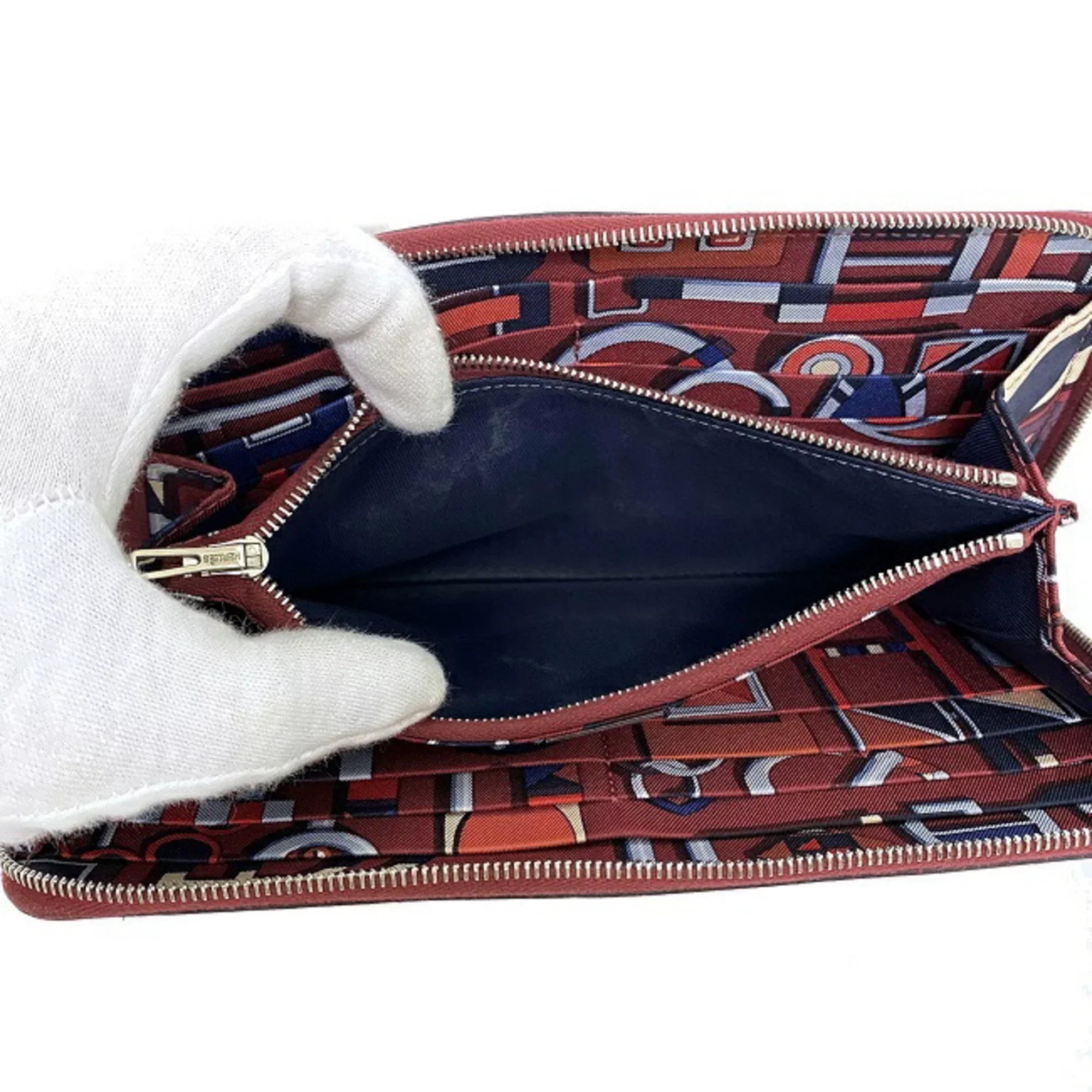 Pre-Owned Hermes Long Wallet Azap Bordeaux Rouge Glenat Silk In Leather Epson HERMES Round Ladies (Good)