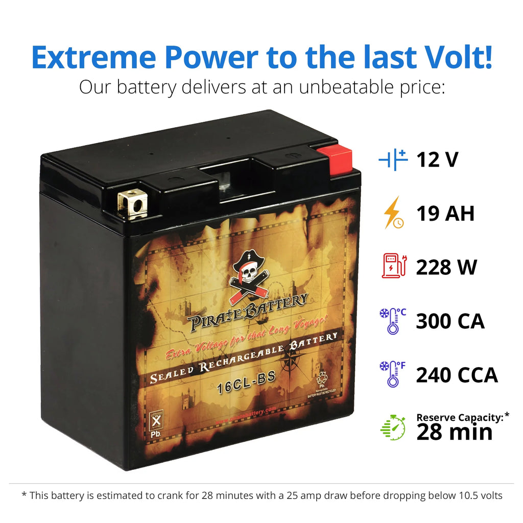 Pirate Battery Yb16cl-bs Jet Ski Battery for Kawasaki Jf650 X2 650cc 86-'95