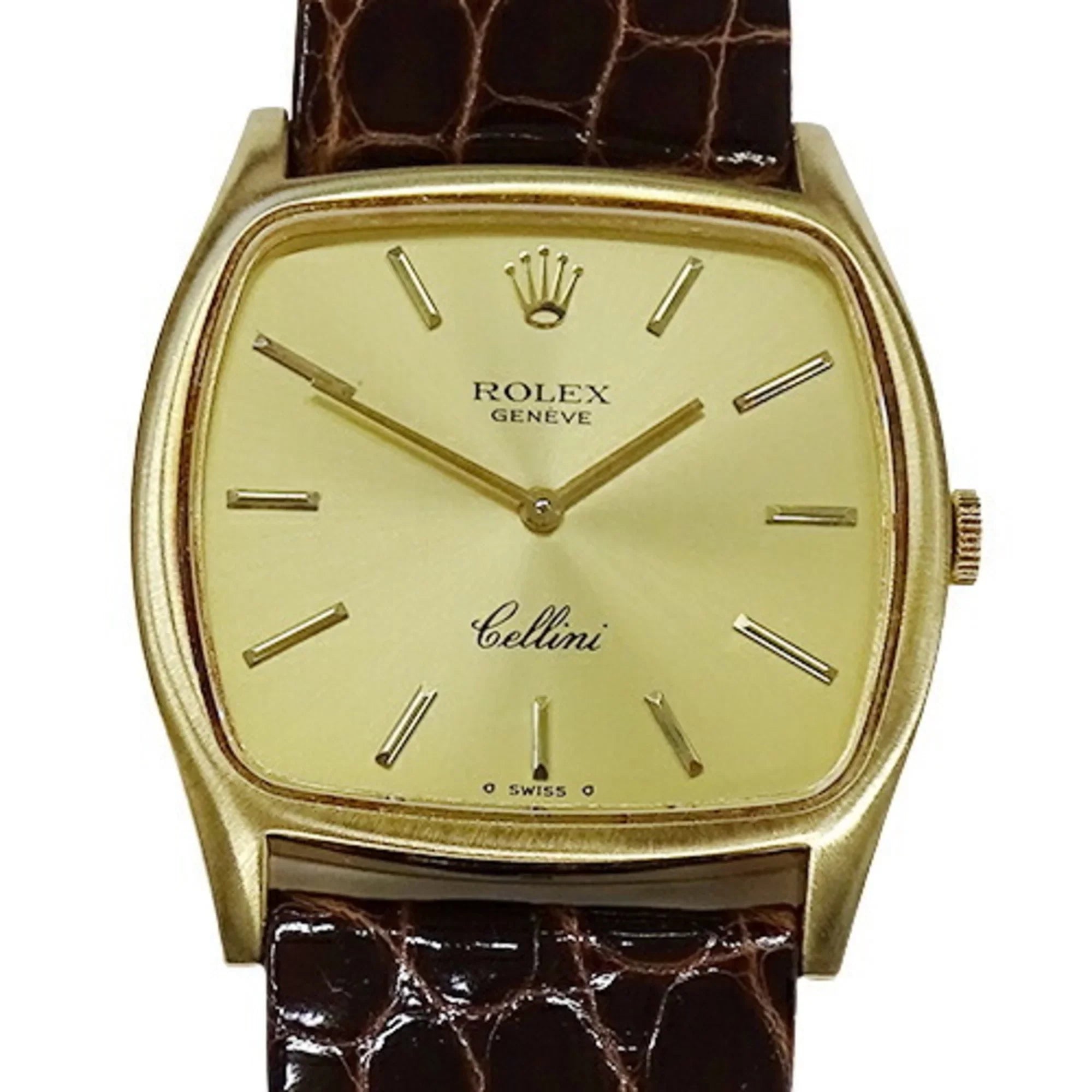 Authenticated Used ROLEX Cellini 3805 Cal.1600 watch People hand winding 750YG leather gold brown polished