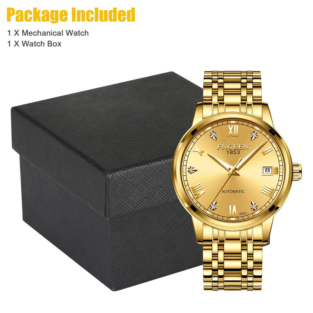Luxury People Automatic Mechanical Watch Waterproof Stainless Steel Gold Tone Wrist