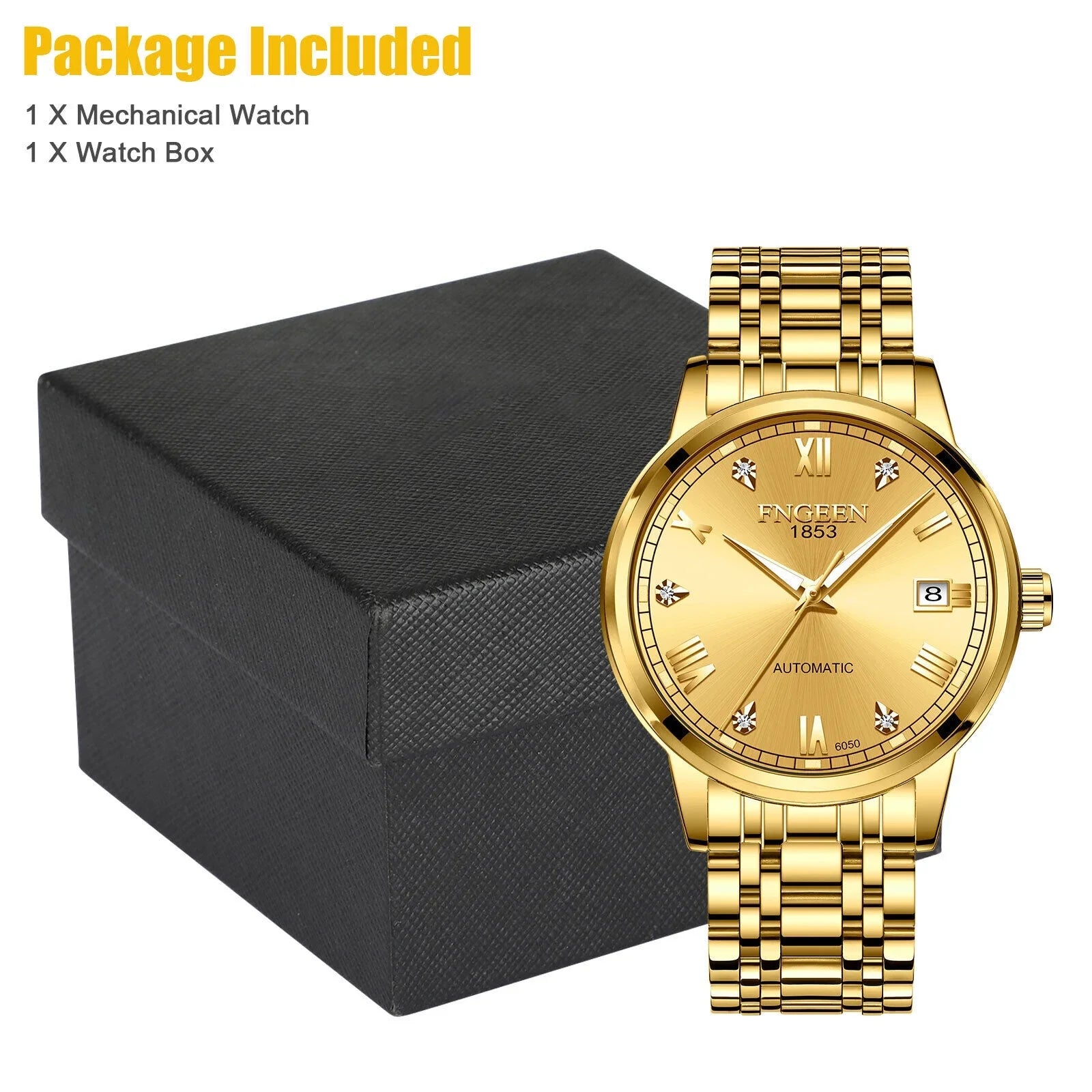 Luxury People Automatic Mechanical Watch Waterproof Stainless Steel Gold Tone Wrist