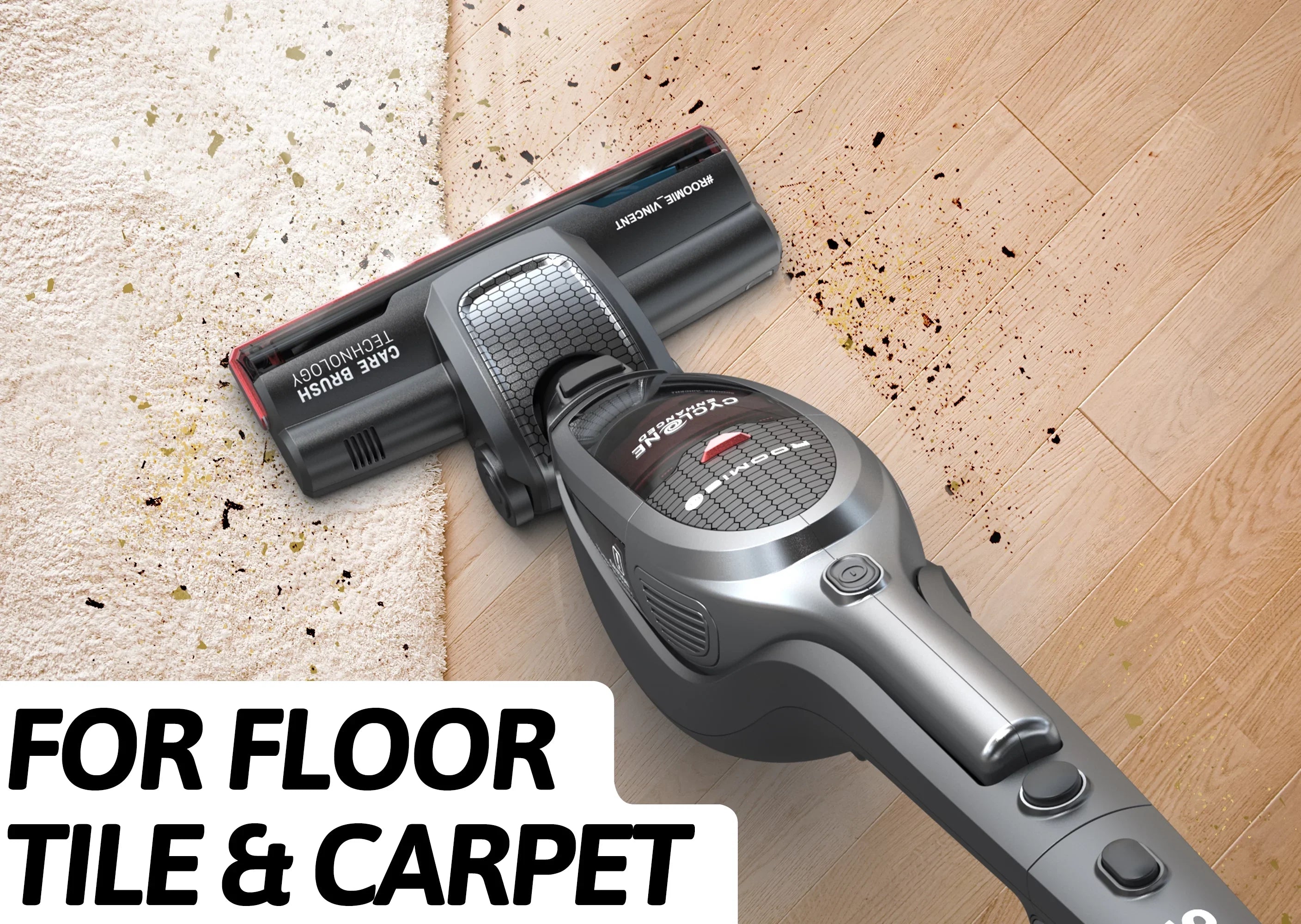 ROOMIE TEC Cordless Vacuum Cleaner, 2 in 1 Handheld, High-Power 2200mAh Li-ion Rechargeable Battery, with Corner Lighting and Upright Charging Base