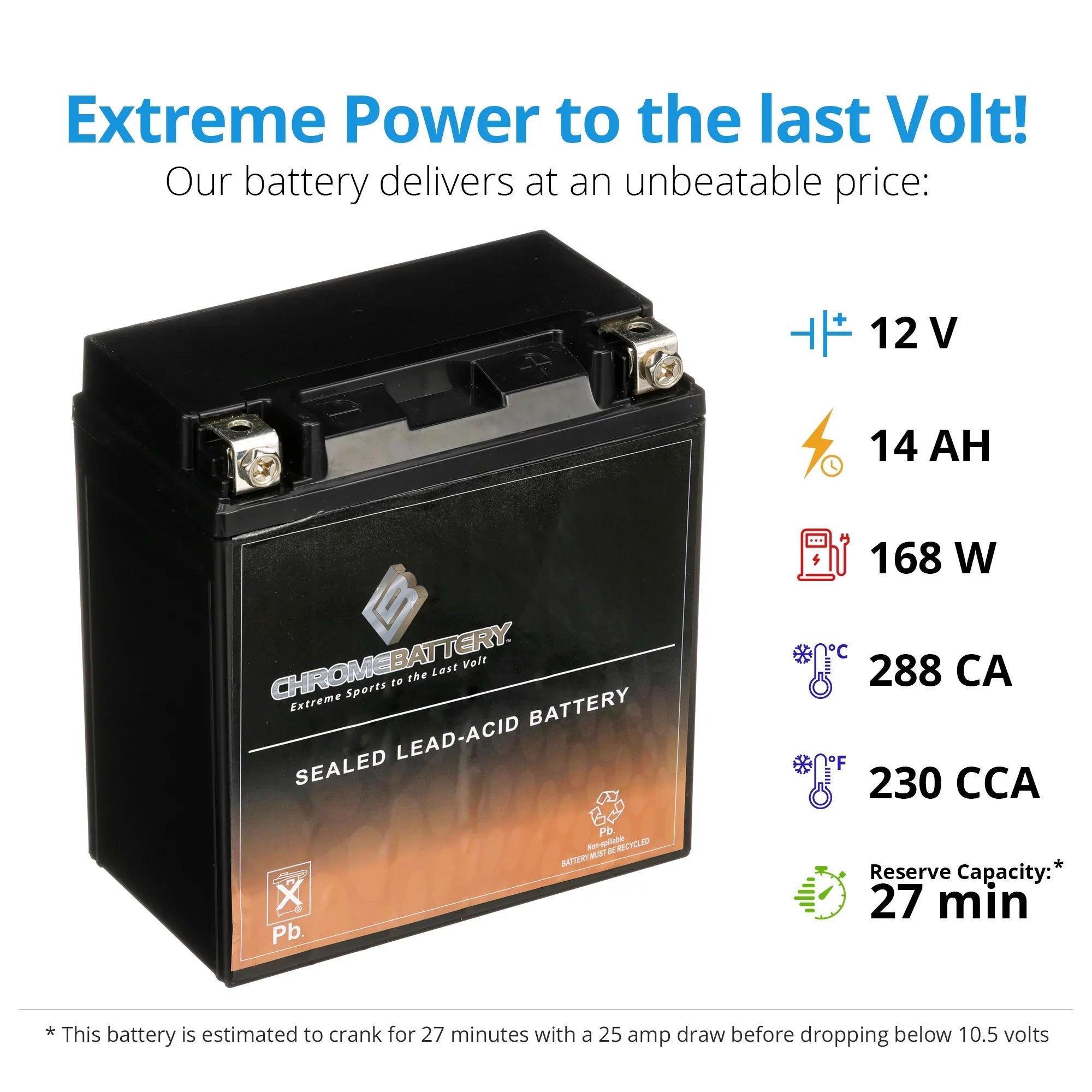 Chrome Battery YTX16-BS (16-BS 12 Volt,14 Ah, 230 CCA) Motorcycle Battery for Kawasaki 1600cc D Nomad 2009