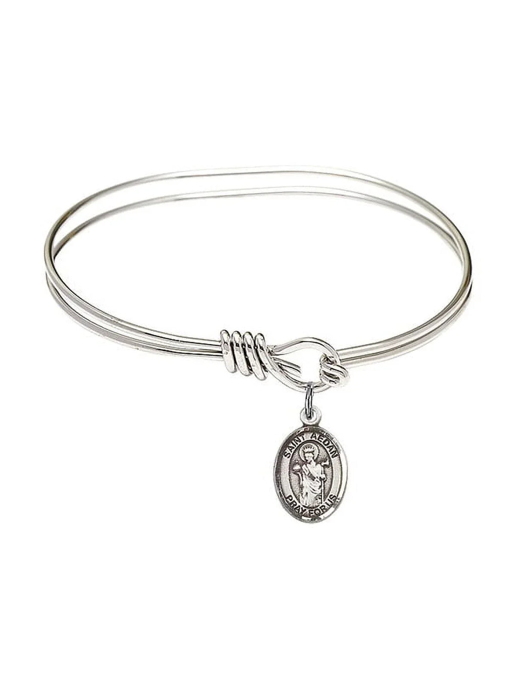 5 3/4 inch Oval Eye Hook Bangle Bracelet w/ St. Aedan of Ferns in Sterling Silver