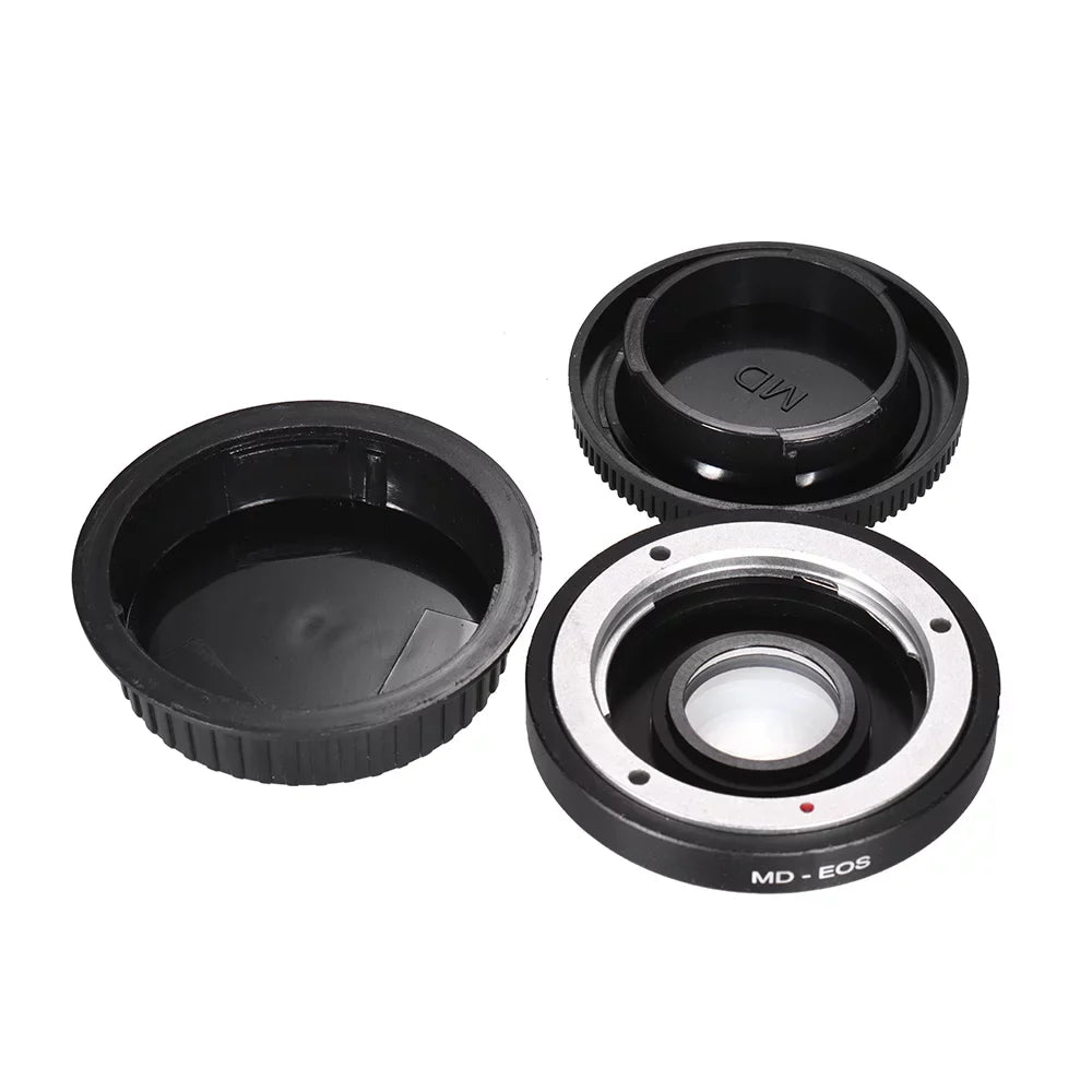 MD- Lens Mount Adapter Ring with Corrective Lens for Minolta MD Lens to Fit for Canon EF Camera Focus Infinity